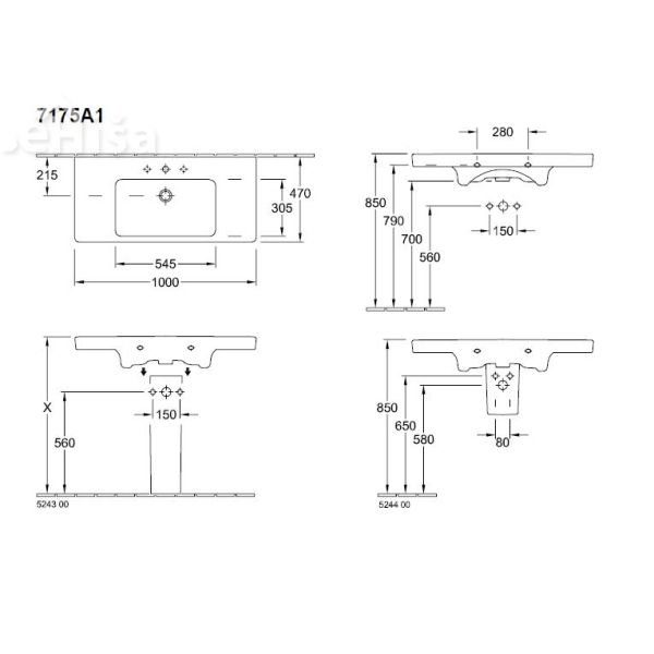 Umivalnik brez preliva SUBWAY 2.0 VANITY 100x47 cm white alpin VILLEROY & BOCH
