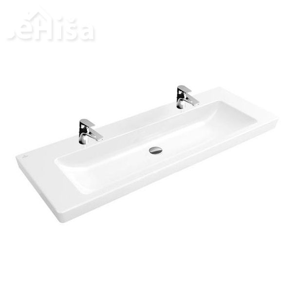 Umivalnik z dvema luknjama za dve armaturi brez preliva SUBWAY 2.0 VANITY 130x47 cm VILLEROY & BOCH
