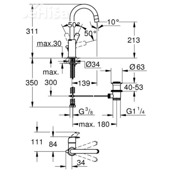 Umivalniška enoročna armatura Eurosmart New visoka GROHE 23537002
