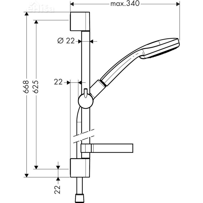 Tuš komplet z ročko in nosilcem Croma 100 65 cm krom HANSGROHE 27742000
