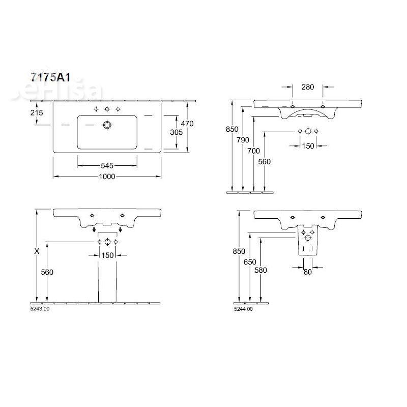 Umivalnik brez preliva SUBWAY 2.0 VANITY 100x47 cm white alpin VILLEROY & BOCH
