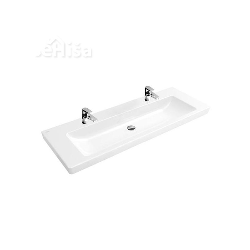 Umivalnik z dvema luknjama za dve armaturi brez preliva SUBWAY 2.0 VANITY 130x47 cm VILLEROY & BOCH
